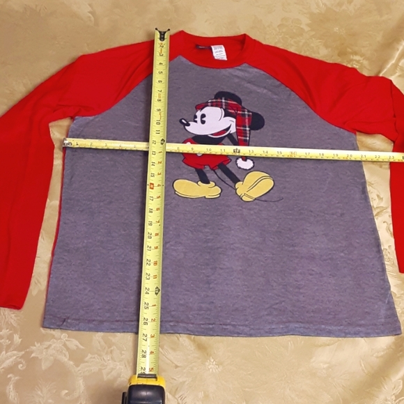 Disney Mickey Tee Shirt Short Long Sleeve Size L Women's Color Grey and Red - Picture 4 of 5